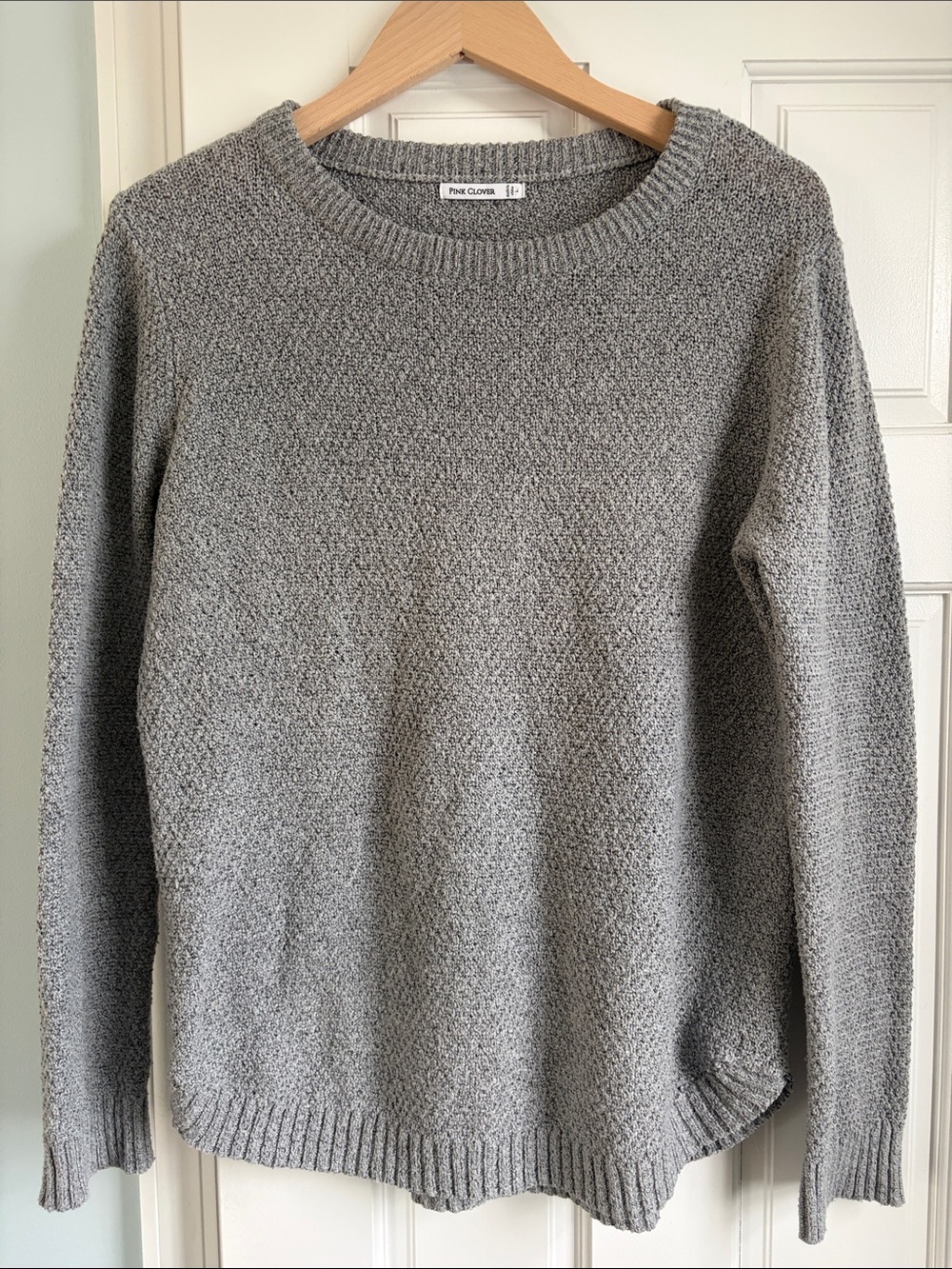 Pink Clover Gray Textured Crewneck Sweater